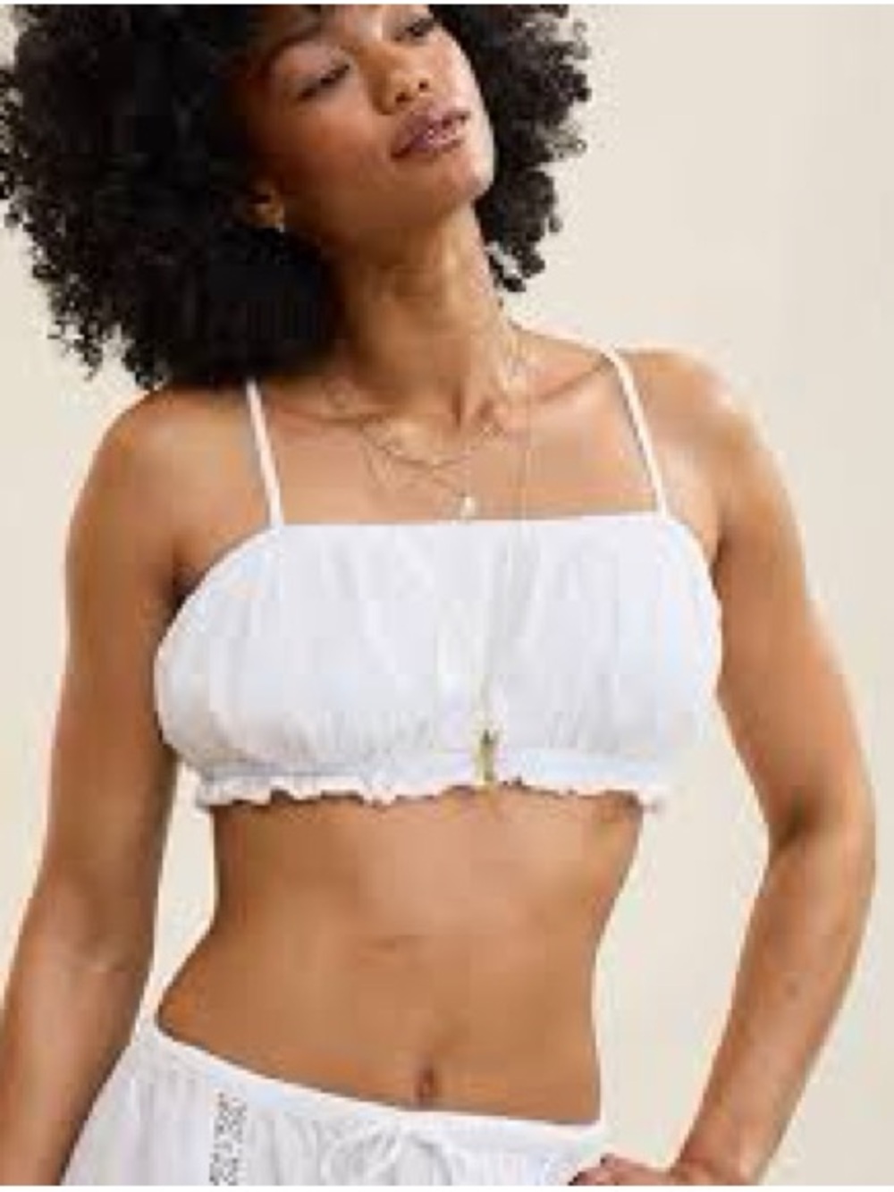 NWT - Aerie White Ruffled Cabana Crop Cami Top Bralette - Large